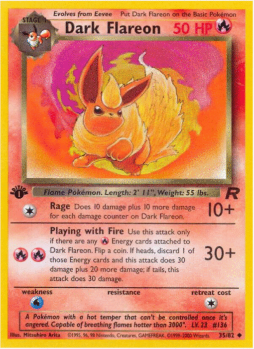 2000 Pokemon Team Rocket Dark Flareon 1st Edition 35/82 NM
